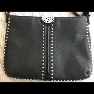 Brighton leather handbag, black, silver studs